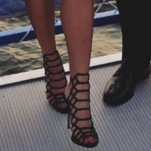 Steve Madden Black Nubuck Leather Caged Heels